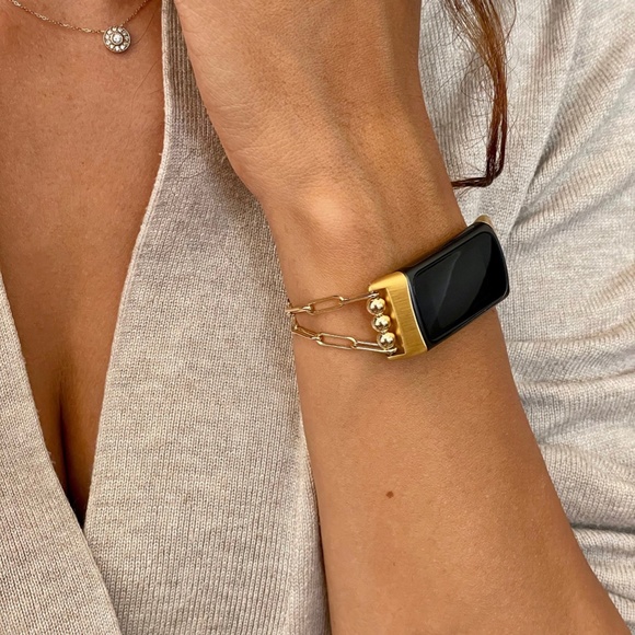 14k Gold Paperclip Chain Fitbit Charge 5 Band Women Fashion Jewelry Bracelet - Picture 6 of 6